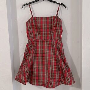 NWT Altar’d State Women’s Tartan Christmas Plaid Bow Mini Dress - size Small
